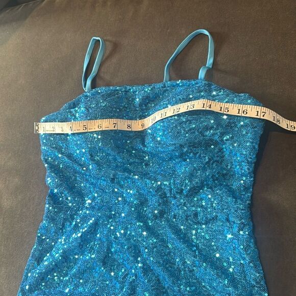 Women’s Blue Sequined Short Prom Party Homecoming Dress Ruffle Hem Size 8 - Picture 12 of 13